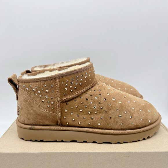 UGG Ultra Mini Classic 1116109 Women's Boots Chestnut Suede Crystal US 11 - Picture 4 of 11